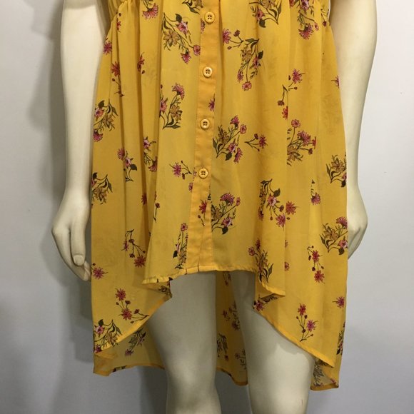Torrid 00 M/L 10 Yellow Floral Hi-Low Sheer Summer Dress Short Sleeves - Picture 4 of 5